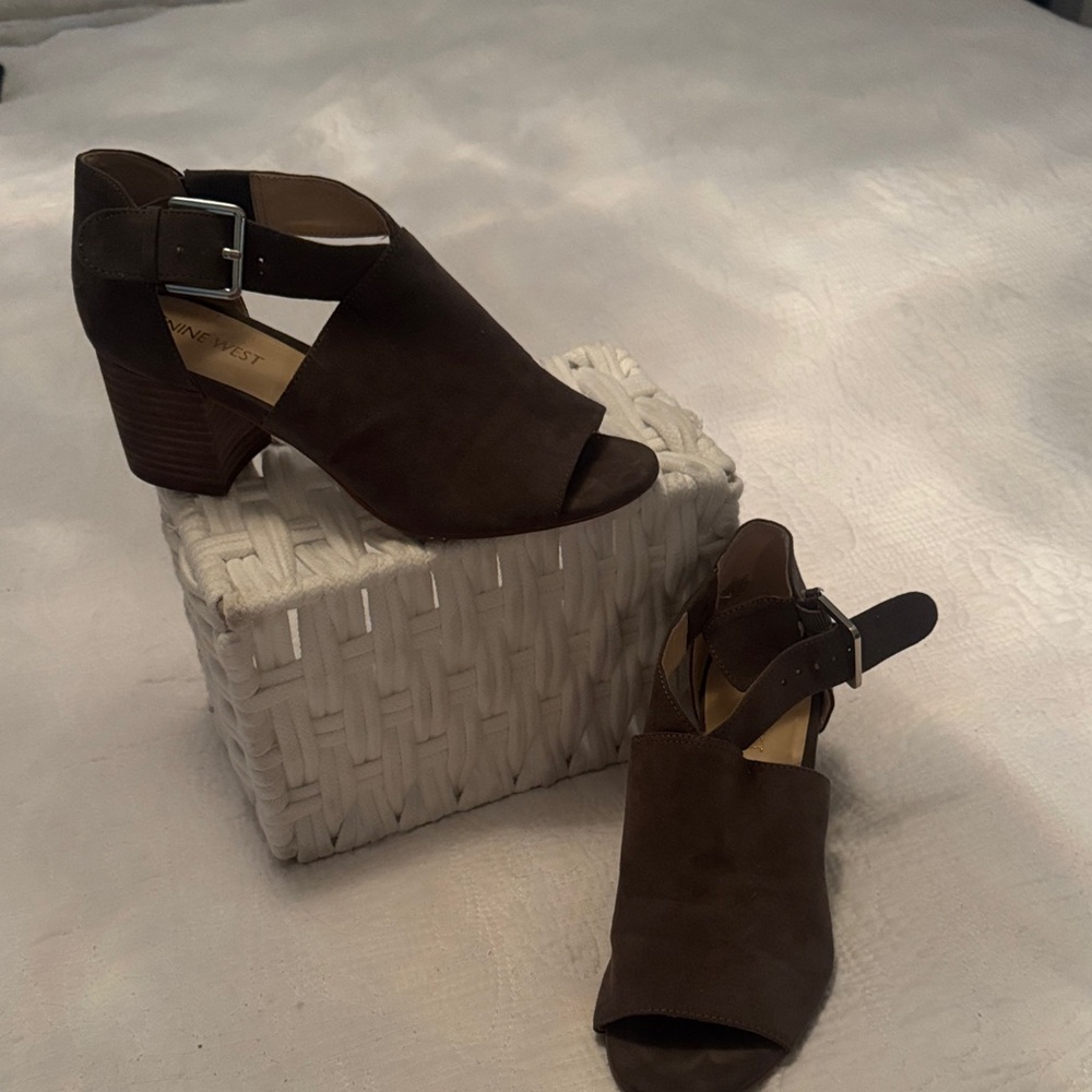 Nine West Dark Brown Block Heeled Sandals